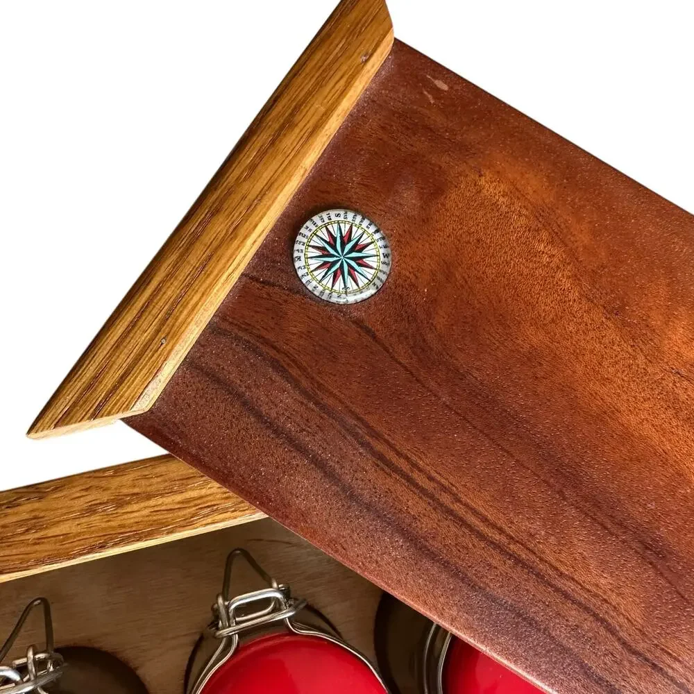 Handcrafted Wooden Stash Box with 3 Jars Brown Wood Secret Hide Herbs Brand New